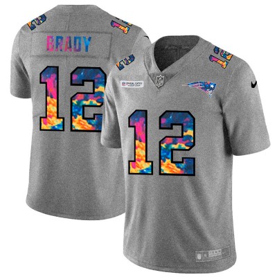 New England New England Patriots #12 Tom Brady Men's Nike Multi-Color 2020 NFL Crucial Catch NFL Jersey Greyheather Men's